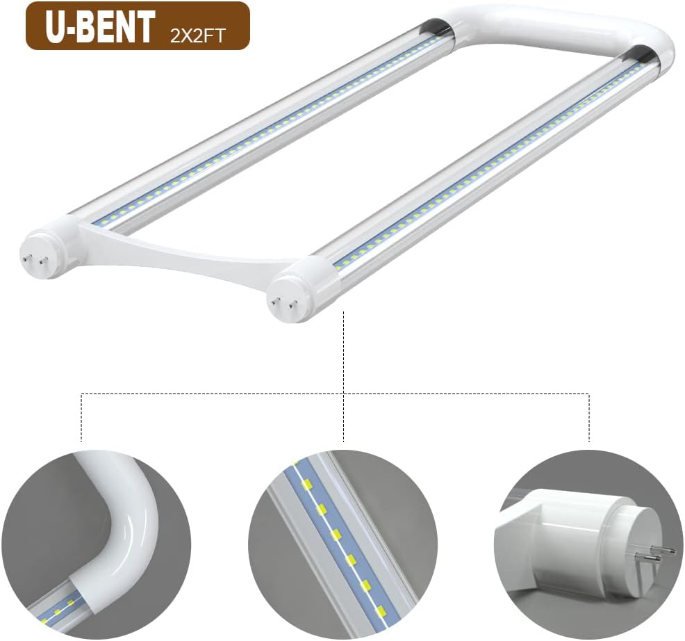 U Bend T8 LED Tube, 6000K Super Bright, 10 Pack, ETL Listed