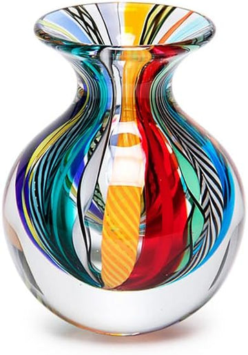 Murano Style Glass Vase Hand Blown Colored Canes Boho Effect Home Decor