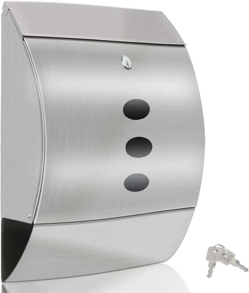 Stainless Steel Mailbox, Large Capacity Wall-Mount Mailbox, Locking Mailbox with Key Lock