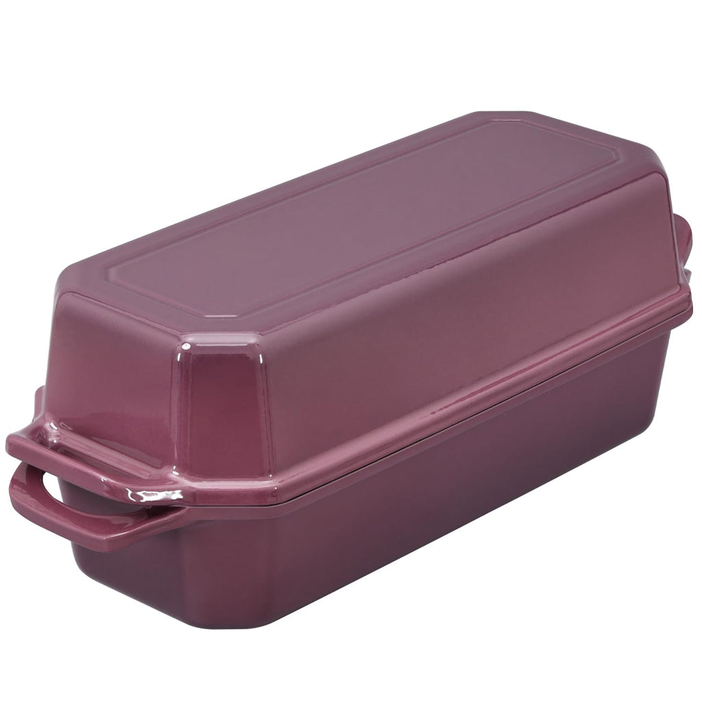 Bread Pan Cast Iron Loaf Pan with Lid Bread Loaf Pan 13x5 Inch Enameled Cast Iron Sourdough Bread Pan, Magenta