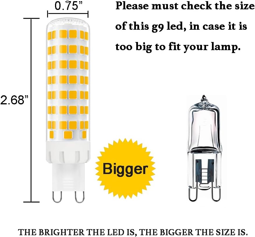Dimmable G9 LED Bulb 8W, 75W G9 Halogen Bulb Equivalent, 780LM,120V, 3000K Warm White, 5-Pack