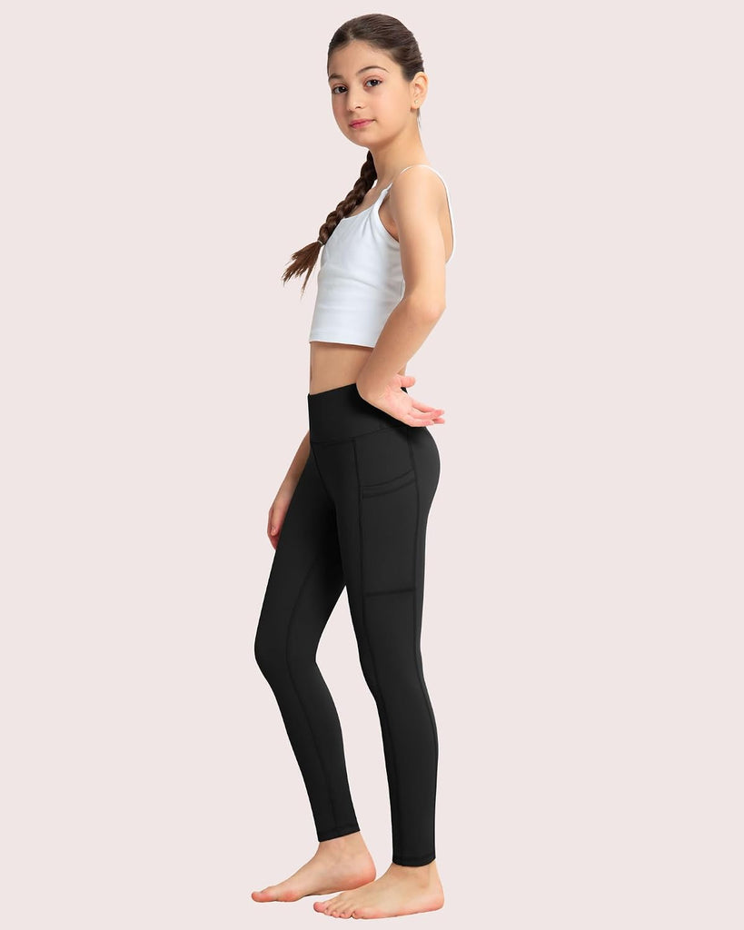 Girls Leggings with Pockets: High Waisted Yoga Workout Athletic Dance Running Pants 4 Packs