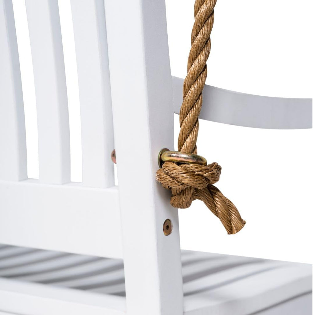 Hayden 5 Foot White Porch Swing with Ropes - Outdoor Bench Swing Crafted from Naturally Weather-Resistant Acacia Wood