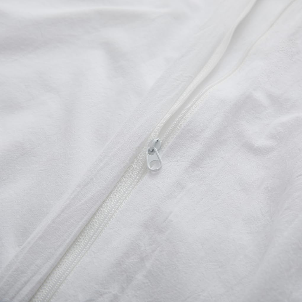 100% Washed Cotton Duvet Cover Queen, White Linen Like Breathable Natural Bedding Set (No Comforter), 90x90 Inches