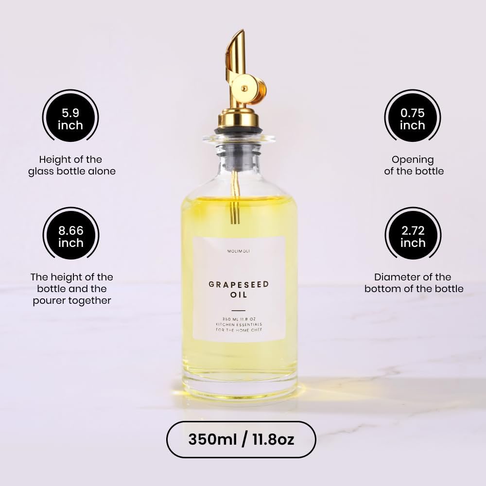 Premium Olive Oil Dispenser Bottles with Pourer - Oil and Vinegar Dispenser Set, Glass Dispenser, Dispenser Bottle - Set of 2