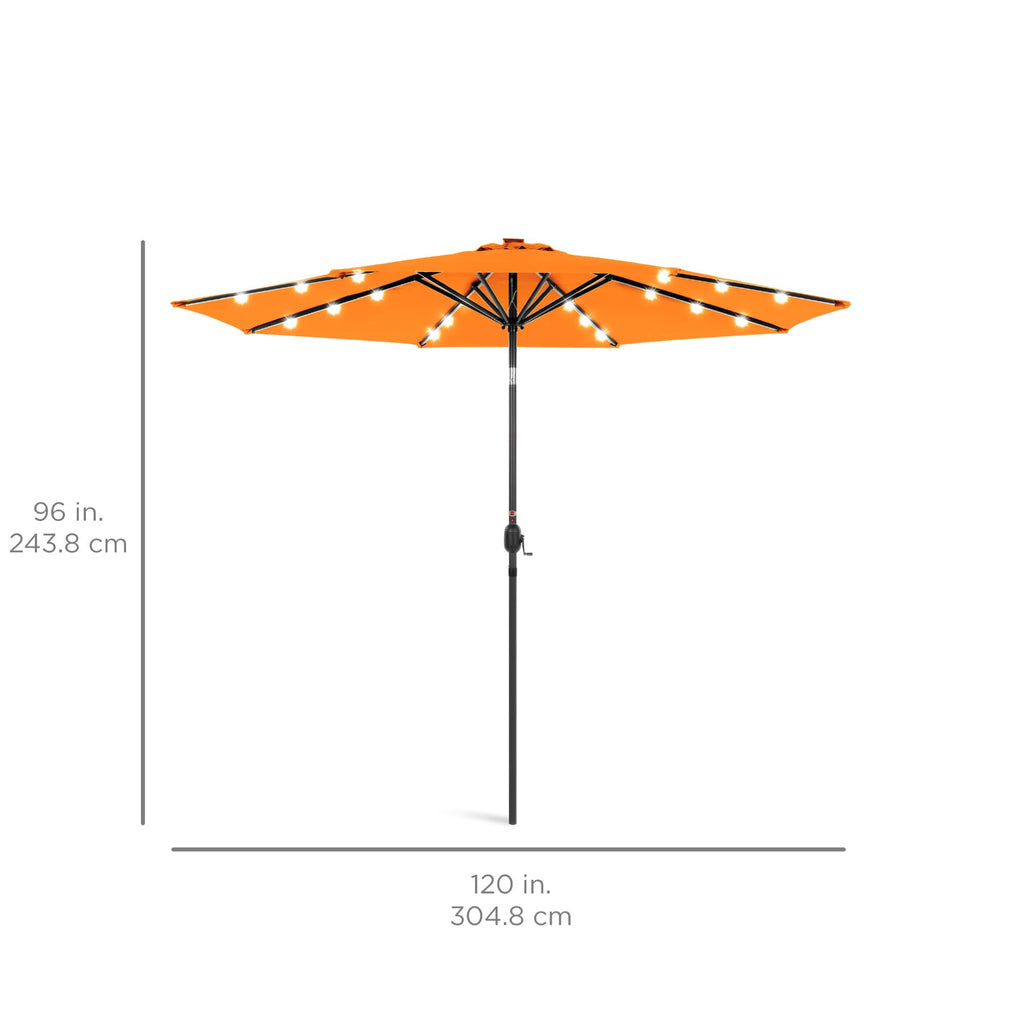 10ft Solar Polyester LED Lighted Patio Umbrella w/Tilt Adjustment and UV-Resistant Fabric - Orange
