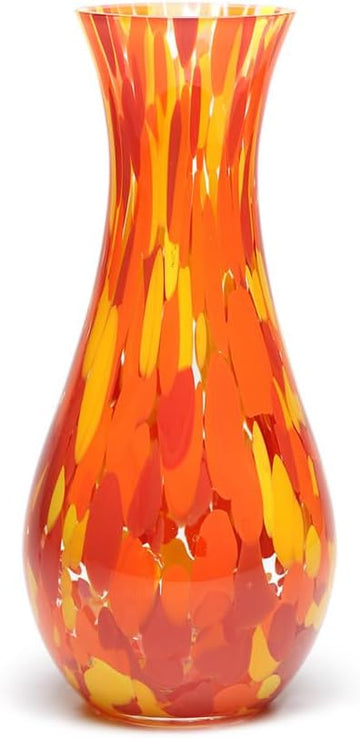 Murano Style Art Glass Vase Hand Blown Orange Confetti Effect Home Decor | Hand Blown Glass Vase, Decorative Table