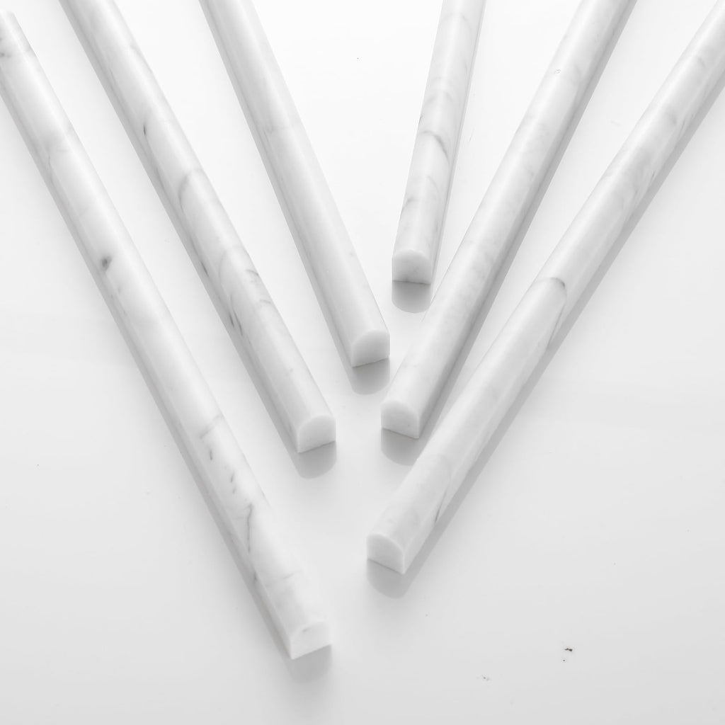 Carrara White 12 Pack of 3/5''x12'' Marble Pencil Liner Tile, Edge Trim Molding for Shower, Polished Bullnose Tile