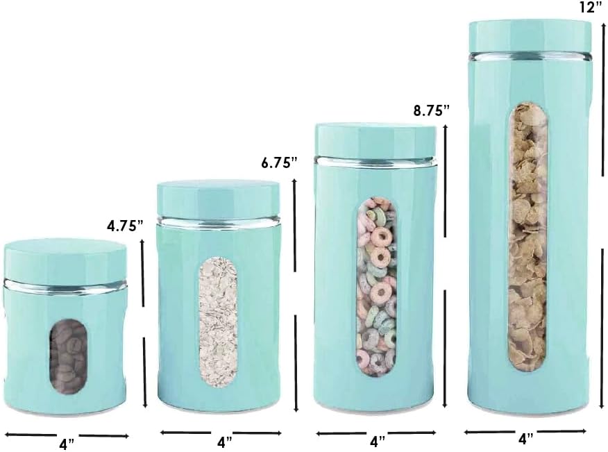 Kitchen Canisters Set For Countertop By | Retro-Styled Canisters Counter | Stainless Steel and Glass, See-Through - Set of 4