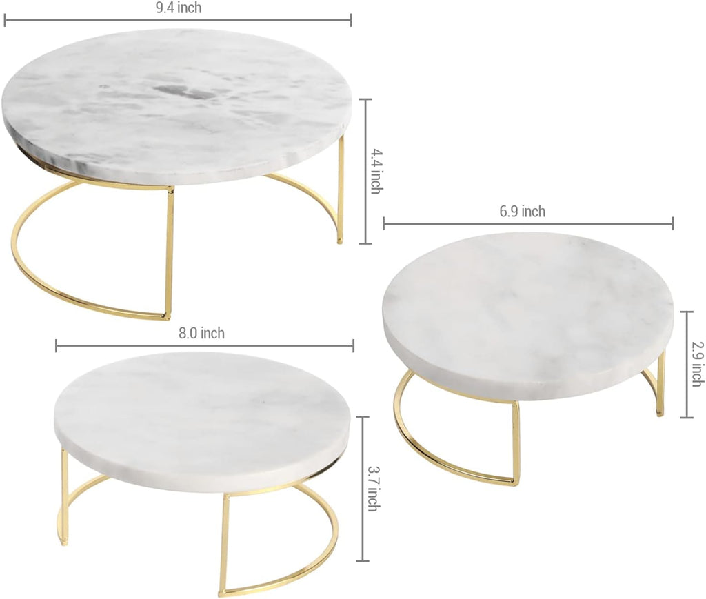 Modern White Marble Cake Stands, Brass Metal Cupcake Stand Dessert Pedestal Risers - Set of 3