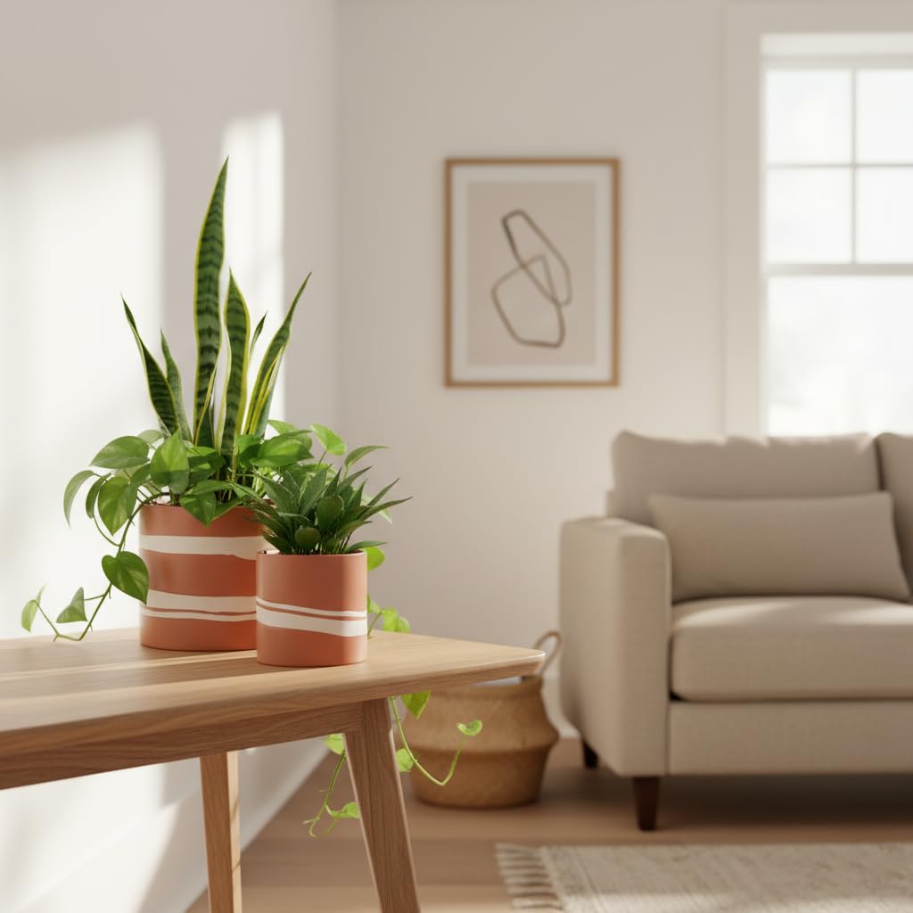 Ceramic Modern Plant Pot with Drainage for Indoor Plants, 5+7 inch