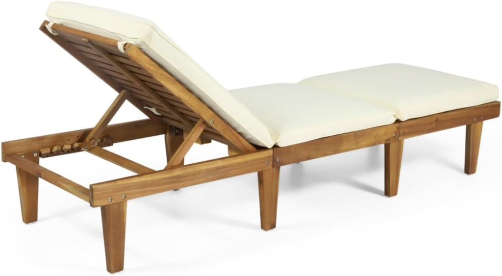 Acacia Wood Chaise Lounge with Removable Cushion Lounge Chair with Water Resistant Cushion & 5 Adjustable Positions