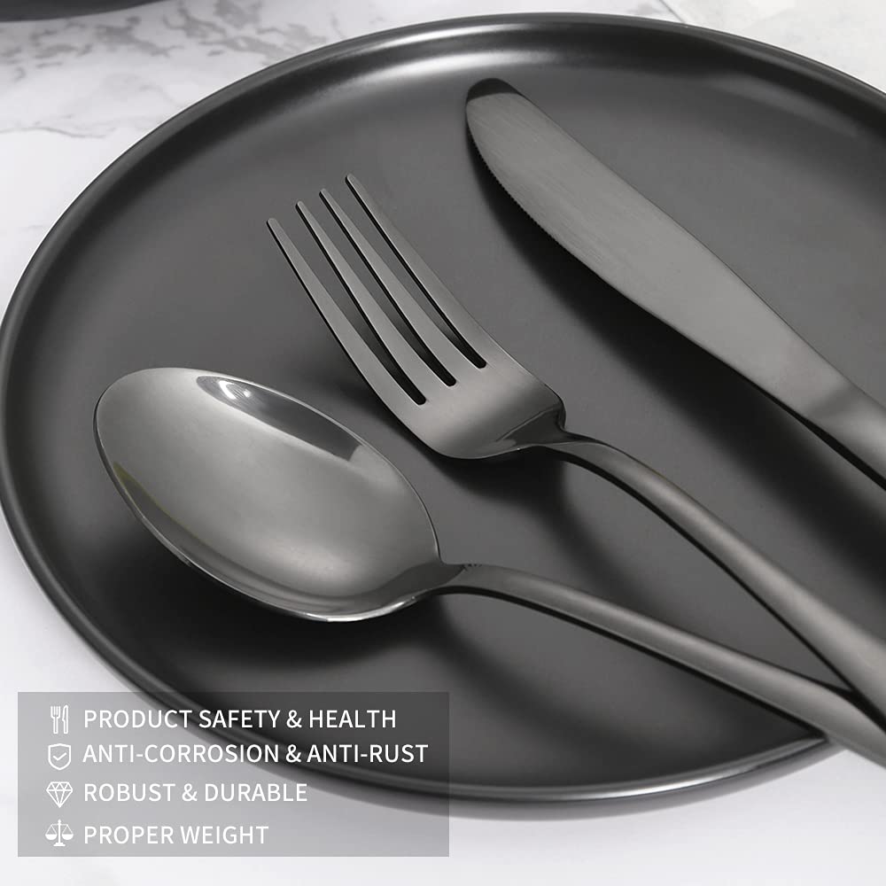 Black Silverware Set, 40 Piece for 8, Stainless Steel