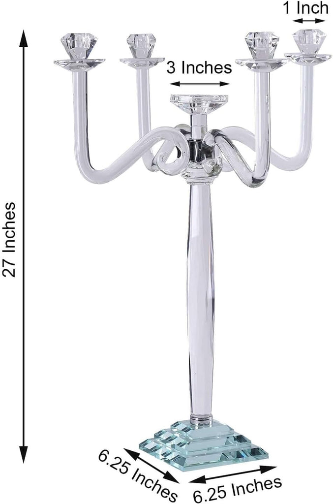 27" Tall Handcrafted Gem Cut 5 Arm Crystal Modern Glass Candelabra Candle Holder Wedding Centerpiece