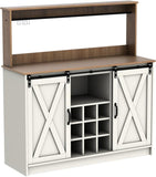 Farmhouse Coffee Bar Cabinet with Storage, 47'' Buffet Cabinet with Hutch and Sliding Barn Door