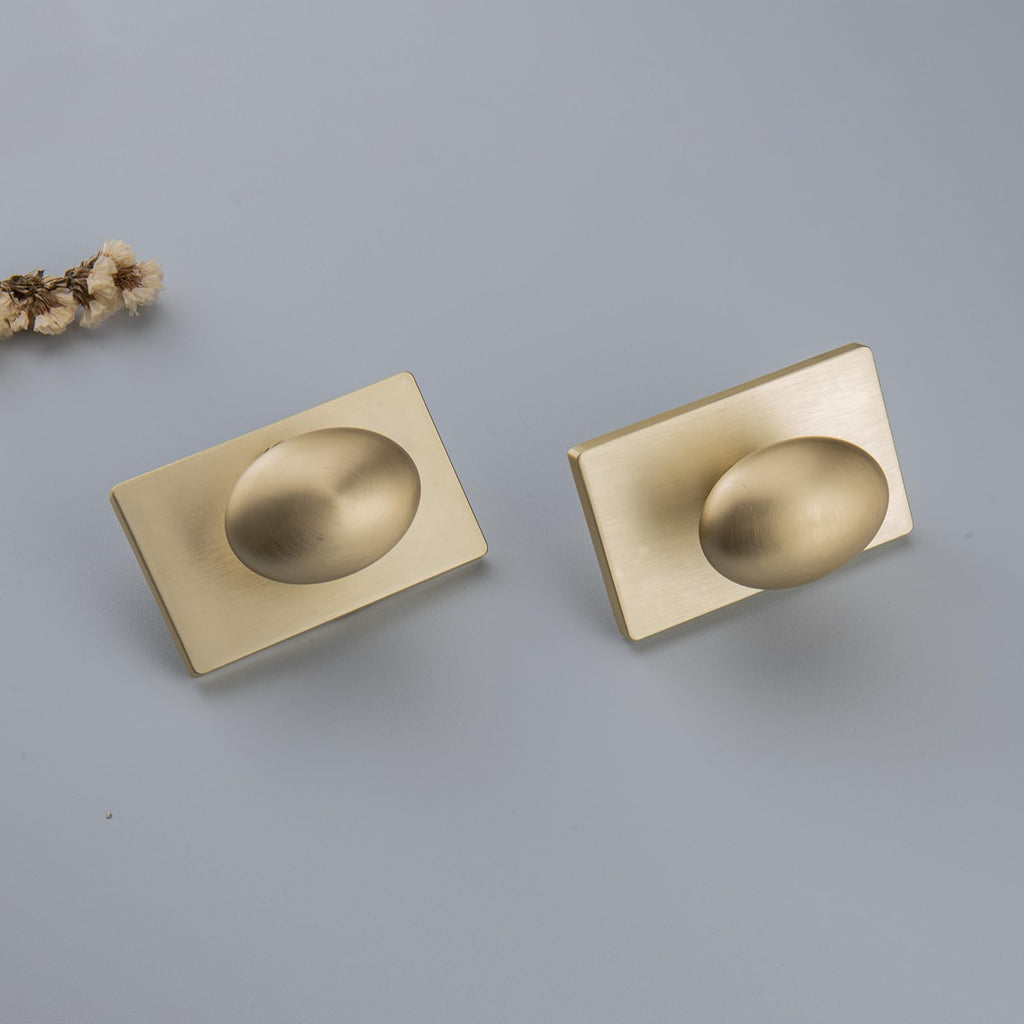 Brushed Gold Door Knobs Interior with Push Lock, Egg Knob Bathroom Door Lock for Privacy Bedroom or Office
