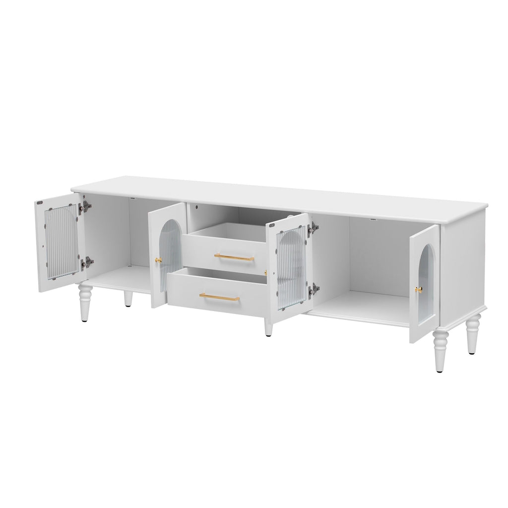 Retro TV Stand for TVs up to 75 Inches, Entertainment Center Media Console with Fluted Glass Doors and Five Solid