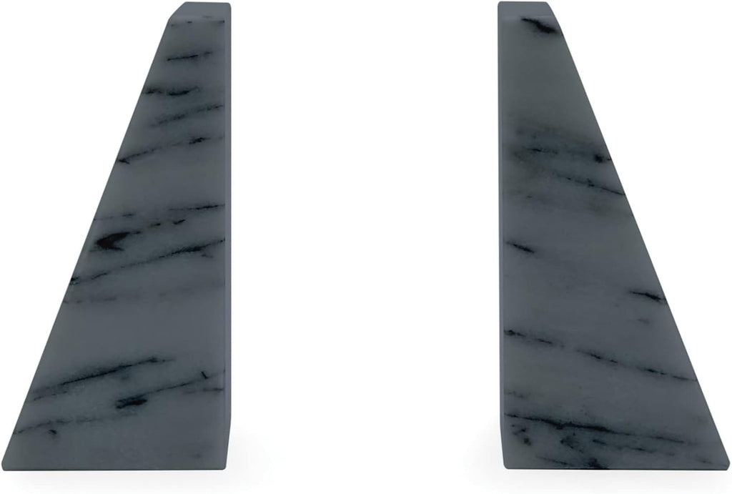 100% Natural Polished Marble Bookends, Grey, Set of 2, Triangular Heavy Bookends