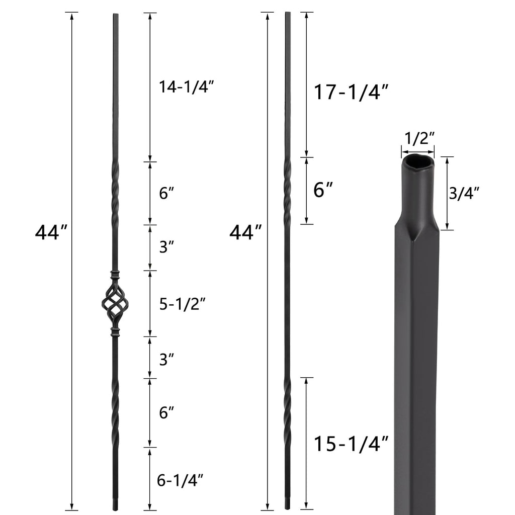 Wrought Iron Balusters, 10 Pack Metal Deck Spindles, 1/2" Deck Balusters Hollow Iron Spindles, Staircase Baluster (5