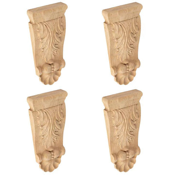 Wood Corbels 4PCS Unfinished Carved Wood Appliques Corner Onlays 5.9x2.8 in