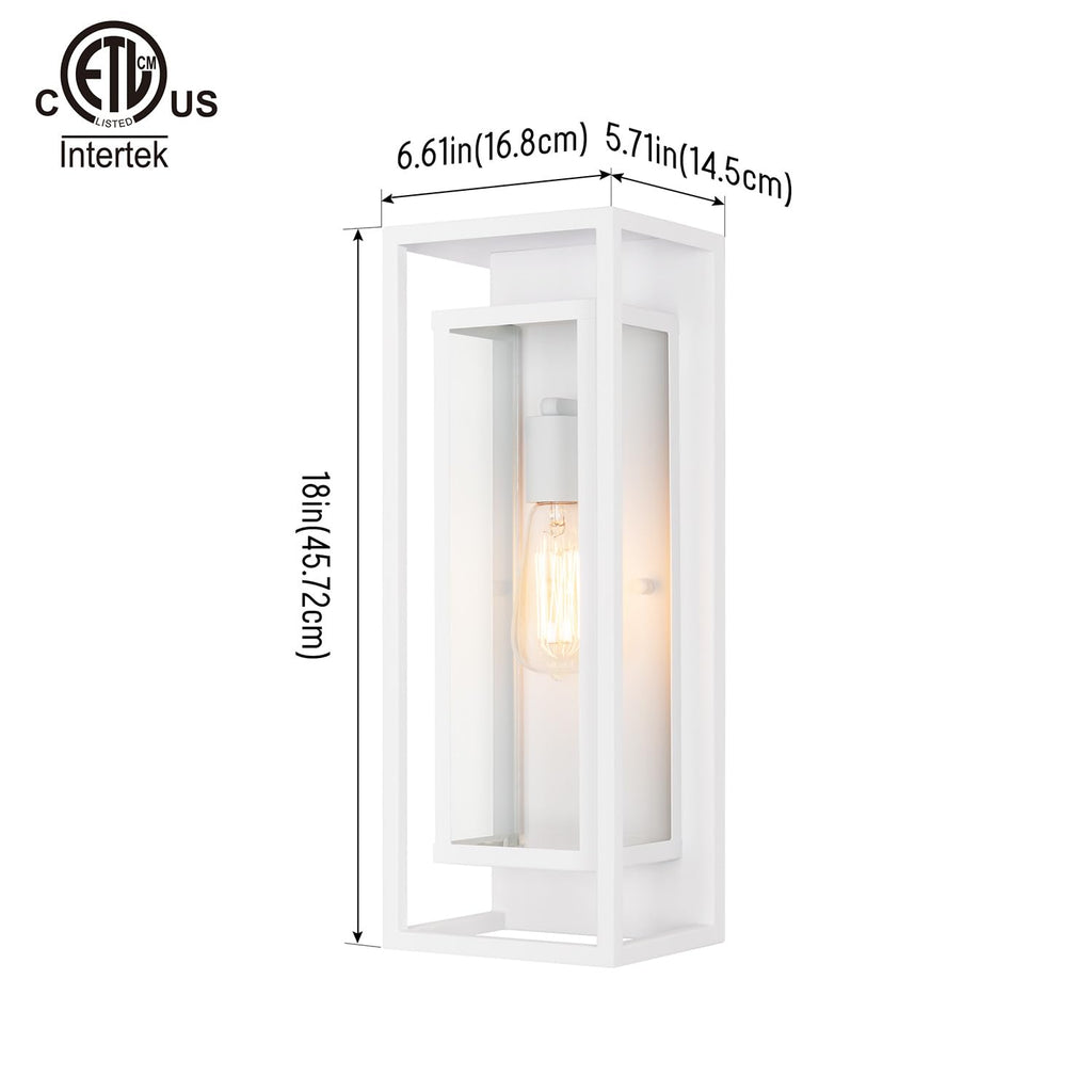 18" Modern Outdoor Porch Wall Light, Matte White, 2 Pack