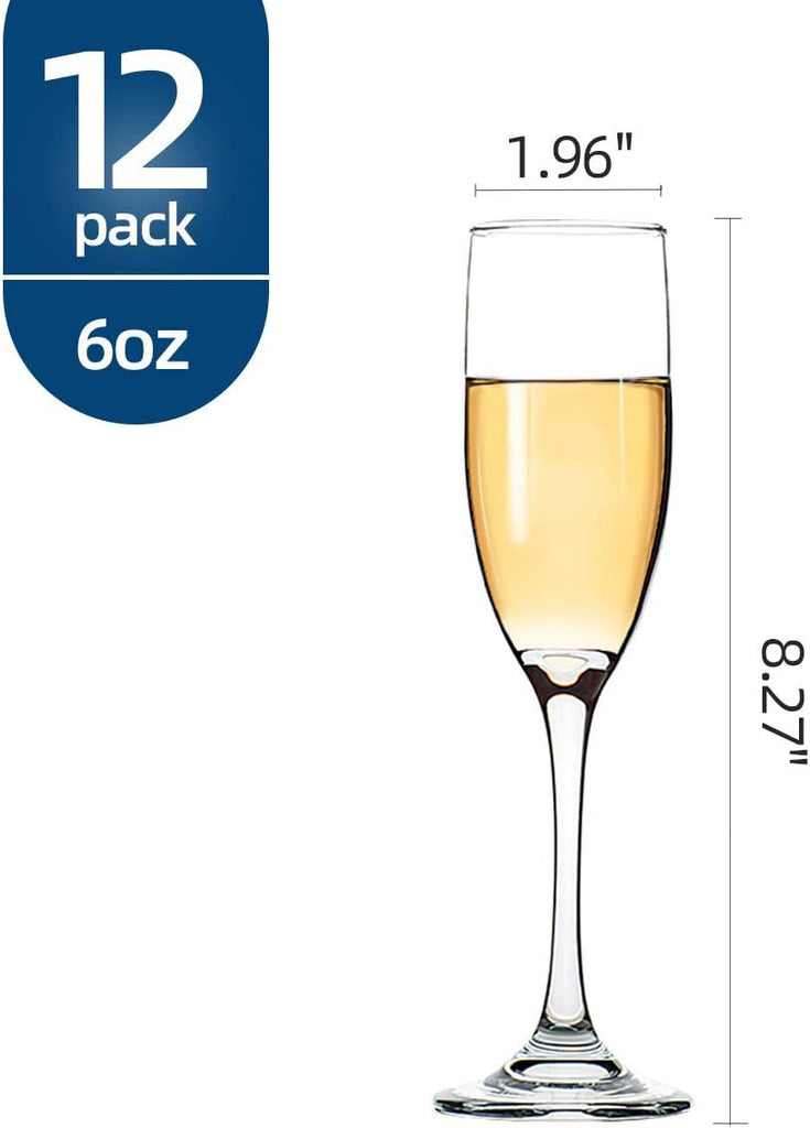 Classic Champagne Flutes, Set of 12, 6 Oz Premium Stemmed Champagne Glasses, Sparkling Wine Glass