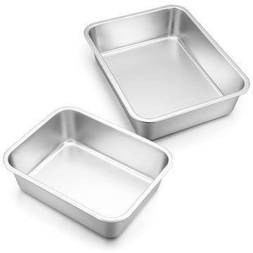 Deep Lasagna Pan Set of 2, Stainless Steel Rectangular Roasting Baking Pans, 12.75 x 10 & 10.6x8.3 Inches Roaster