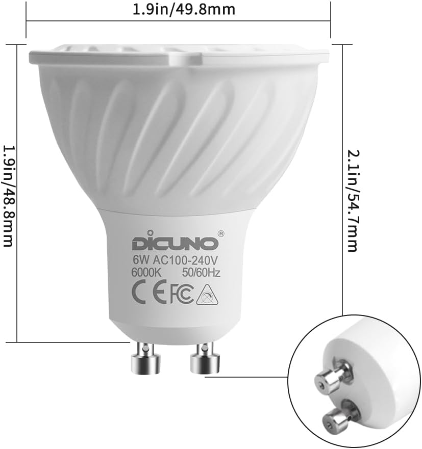 GU10 LED Bulb, 60W Equivalent, 600LM, Daylight White 6000K, 10-Pack