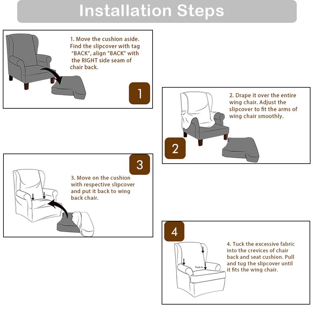 Wingback Chair Slipcover 2-Piece Velvet Stretch Wing Chair Slipcovers with Cushion Cover Removable Washable Armchair