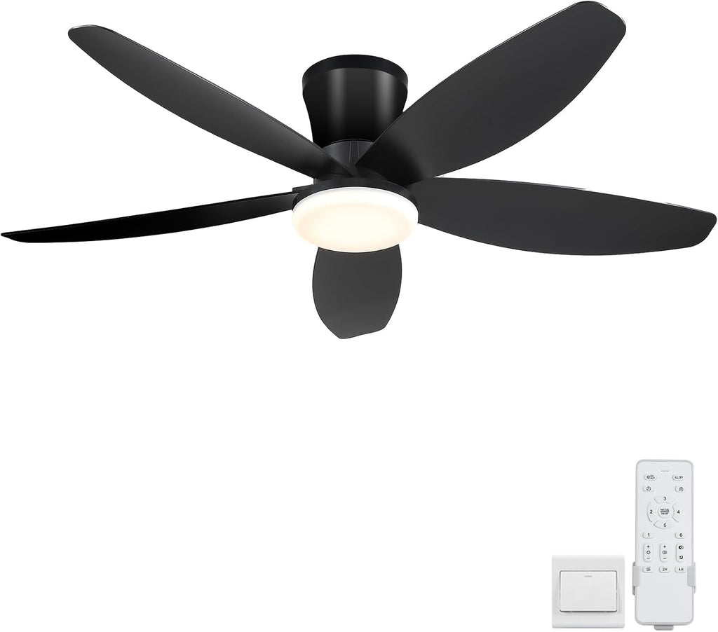 42" Ceiling Fans with Lights-Low Profile Ceiling Fan with Light and Remote/APP Control,Flush Mount,DC Reversible,LED Dimmable Black Ceiling Fans for Bedroom,Indoor/Outdoor Patio Use A101-B0CZHJSH4W