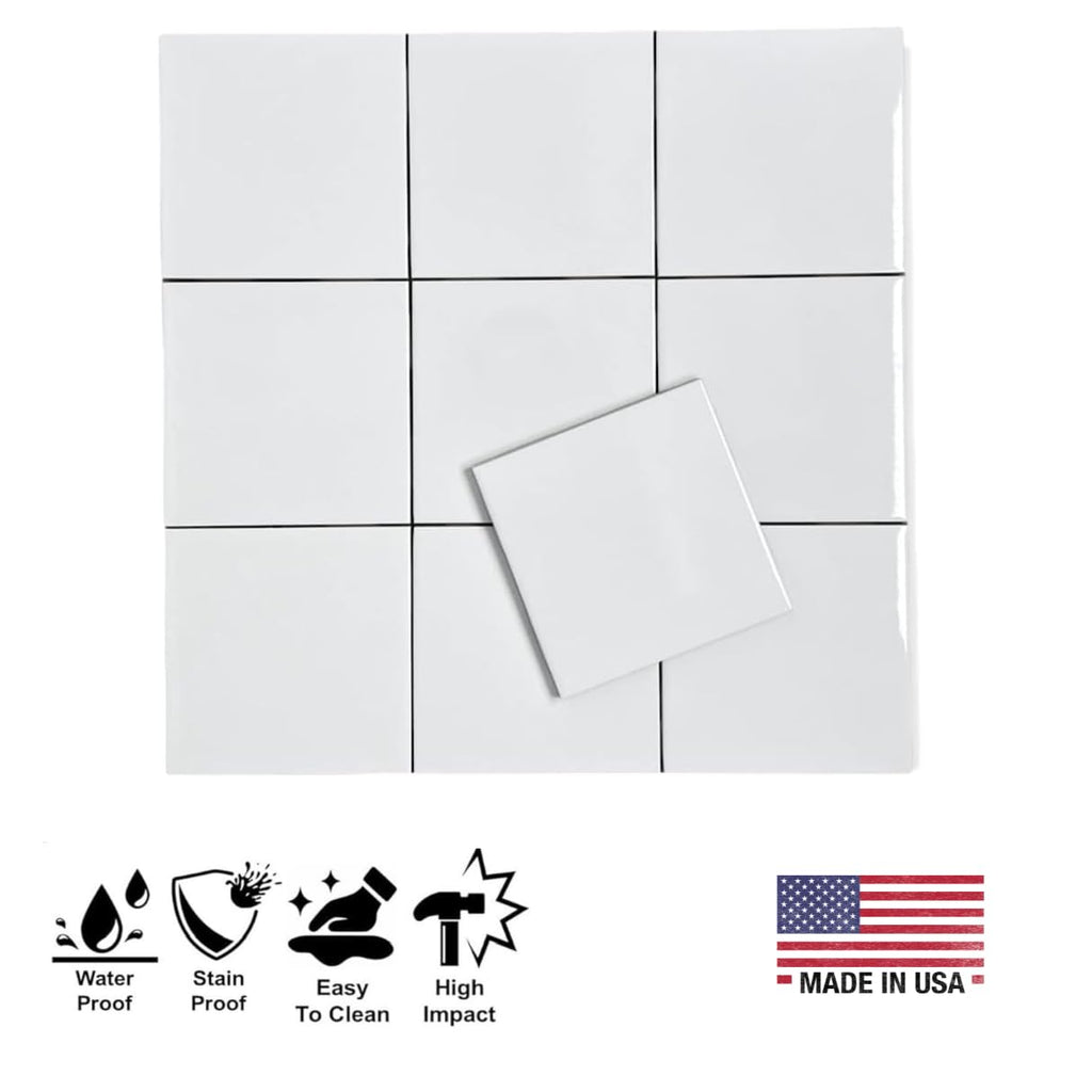 4.25x4.25 Inch Glossy White Ceramic Wall Tile by - Box of 10 Pieces (1 Sq Ft) for Classic Kitchen Backsplash