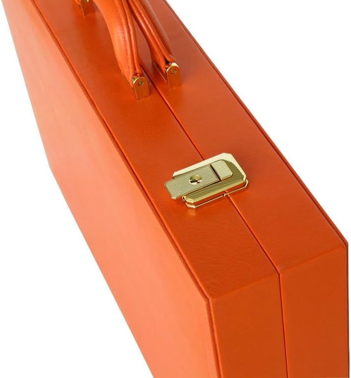 Leather Backgammon Set by - (20" Case, Board Game) - Orange