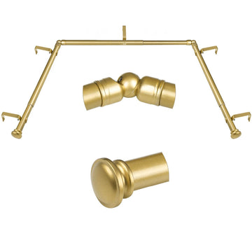 Bay Window Curtain Rods, 36-72 Inch Center, Gold, Small Cap End