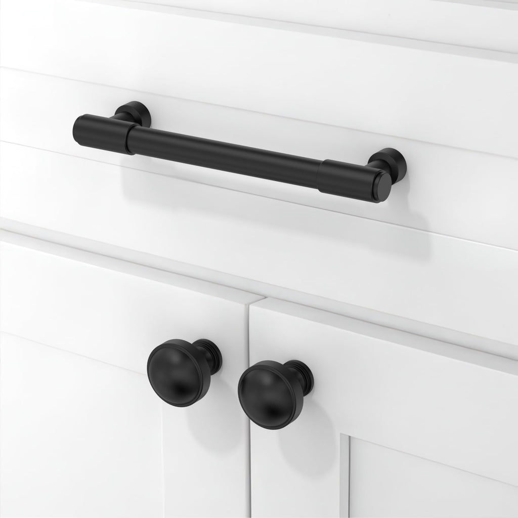 5 Pack Matte Black Cabinet Knobs Single Hole Cabinet Pulls Round Kitchen Cabinet Knobs