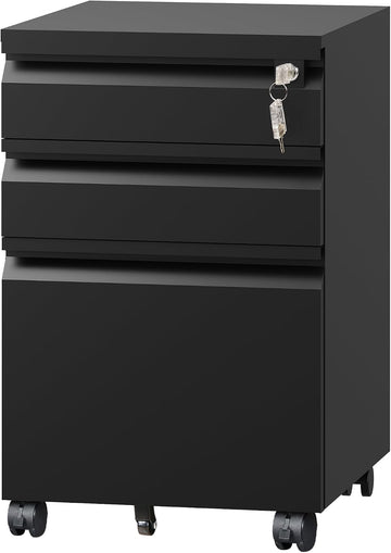 3 Drawer Mobile File Cabinet with Lock, Required Assembly | Under Desk Metal Filing Cabinet , Fits Legal/Letter/A4