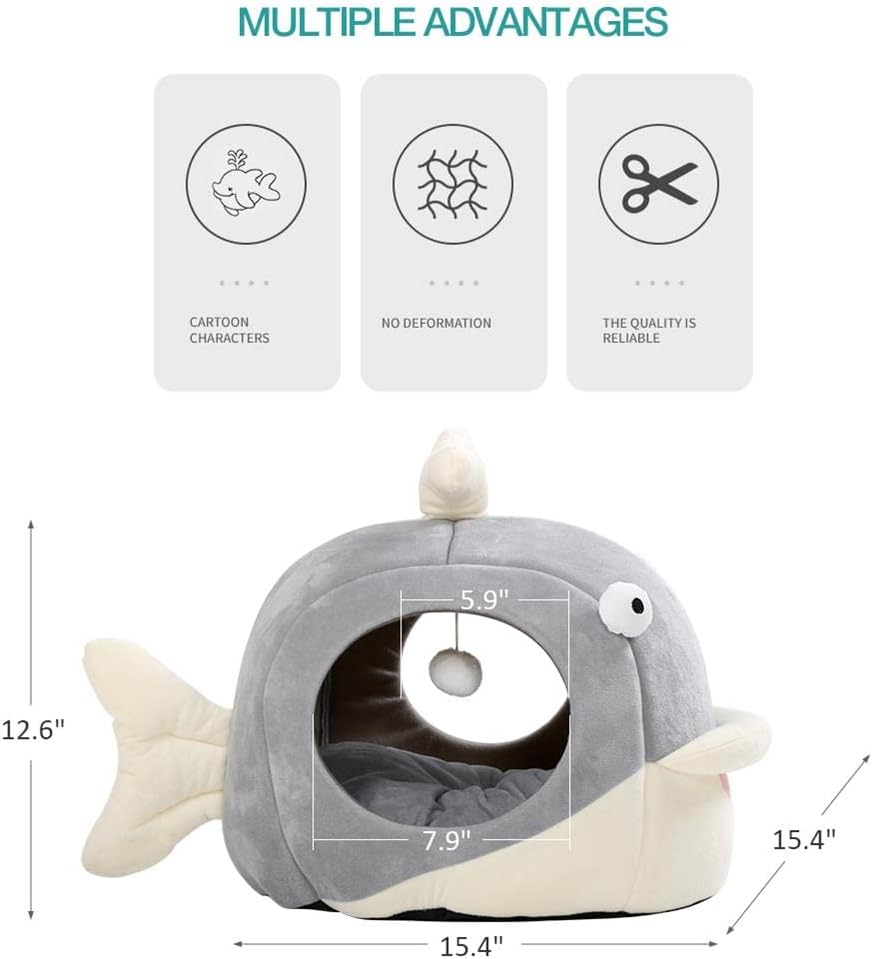 Cat Beds for Indoor Cats - Cat Bed Cave with Removable Washable Cushioned Pillow, Soft Plush Premium Cotton No