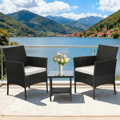Wicker Outdoor Patio Furniture Set - Conversation | Black for Backyard, Garden & Porch