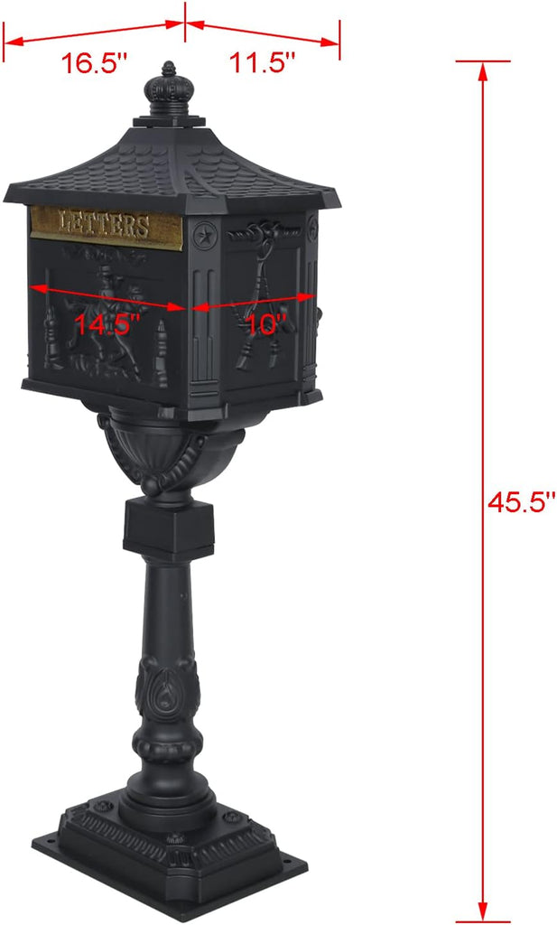 Cast Aluminum Mail Box,Postal Box, Mailbox Aluminum, Heavy Duty Postal Mail Box w/ 2 Keys