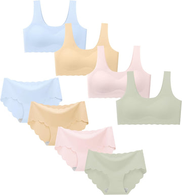 Teen Girls Seamless Ice Silk Training Bra&Underwear Set Multipack