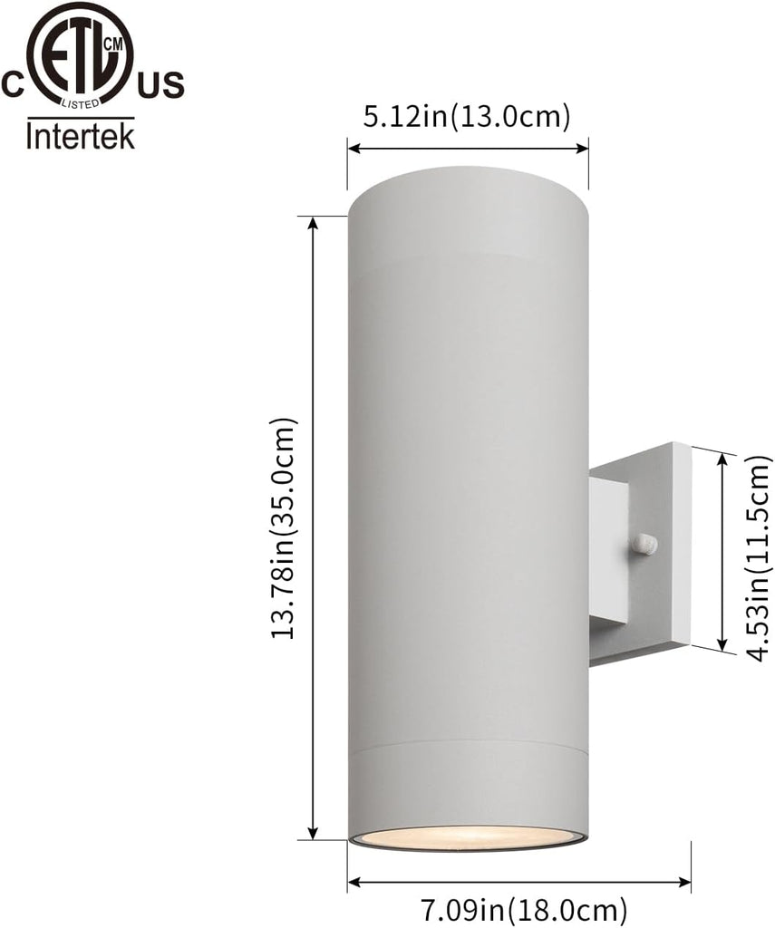 14" Modern Outdoor Porch Light Patio Light in 2 Lights with Aluminum Cylinder and Tempered Glass Cover Waterproof Wall Sconce 2 Pack (Matte Gray) A123-B0DNMYM22N