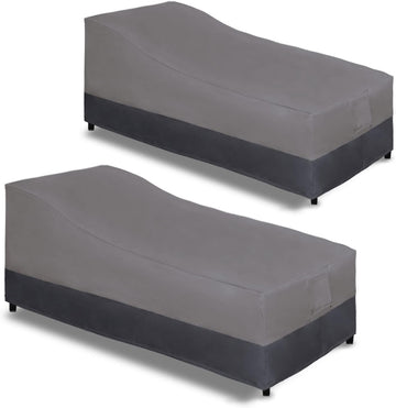 Heavy Duty Outdoor Chaise Lounge Cover, 2 Pack, Gray/Dark Gray | Waterproof Patio Lounge Chair Cover, Windproof