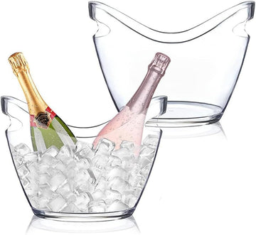Ice Bucket for Parties 4 Liter Beverage Tub Ice Tub Wine Beer Drink Buckets-Parties Bar Clear Plastic Ice - Set of 2