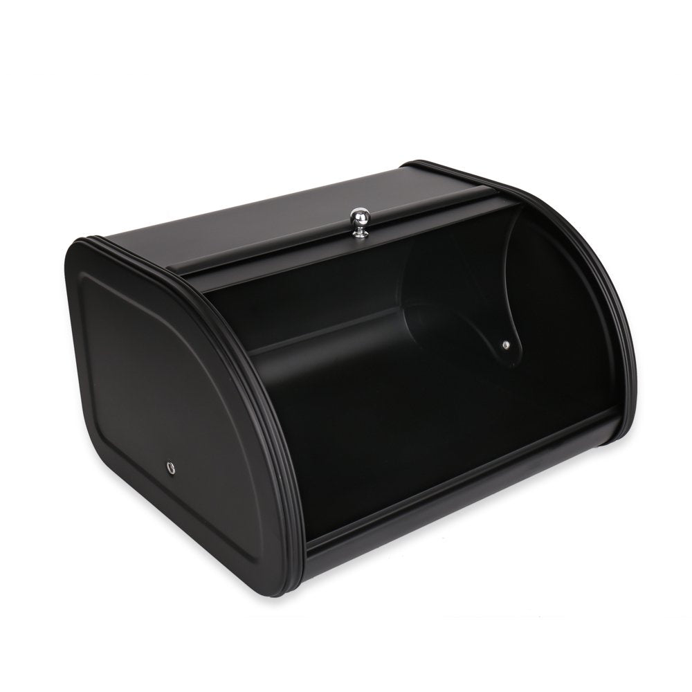 Bread Box - X458 Black Metal /Bin/kitchen Storage Containers with Roll Top Lid (Black)