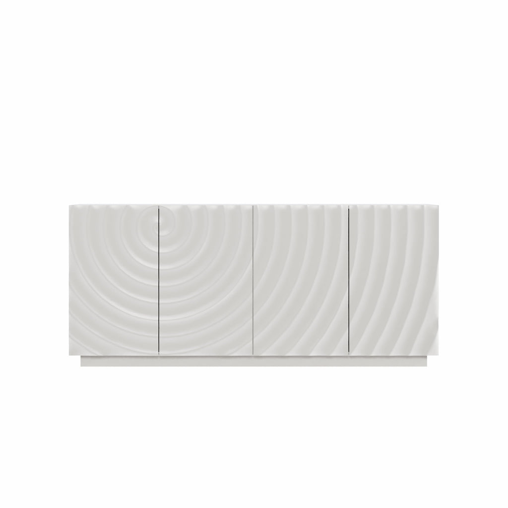 4 Door Modern Sideboard Buffet Cabinet, Accent Storage Sideboard with Water Ripple Door Panels Credenza Cabinet