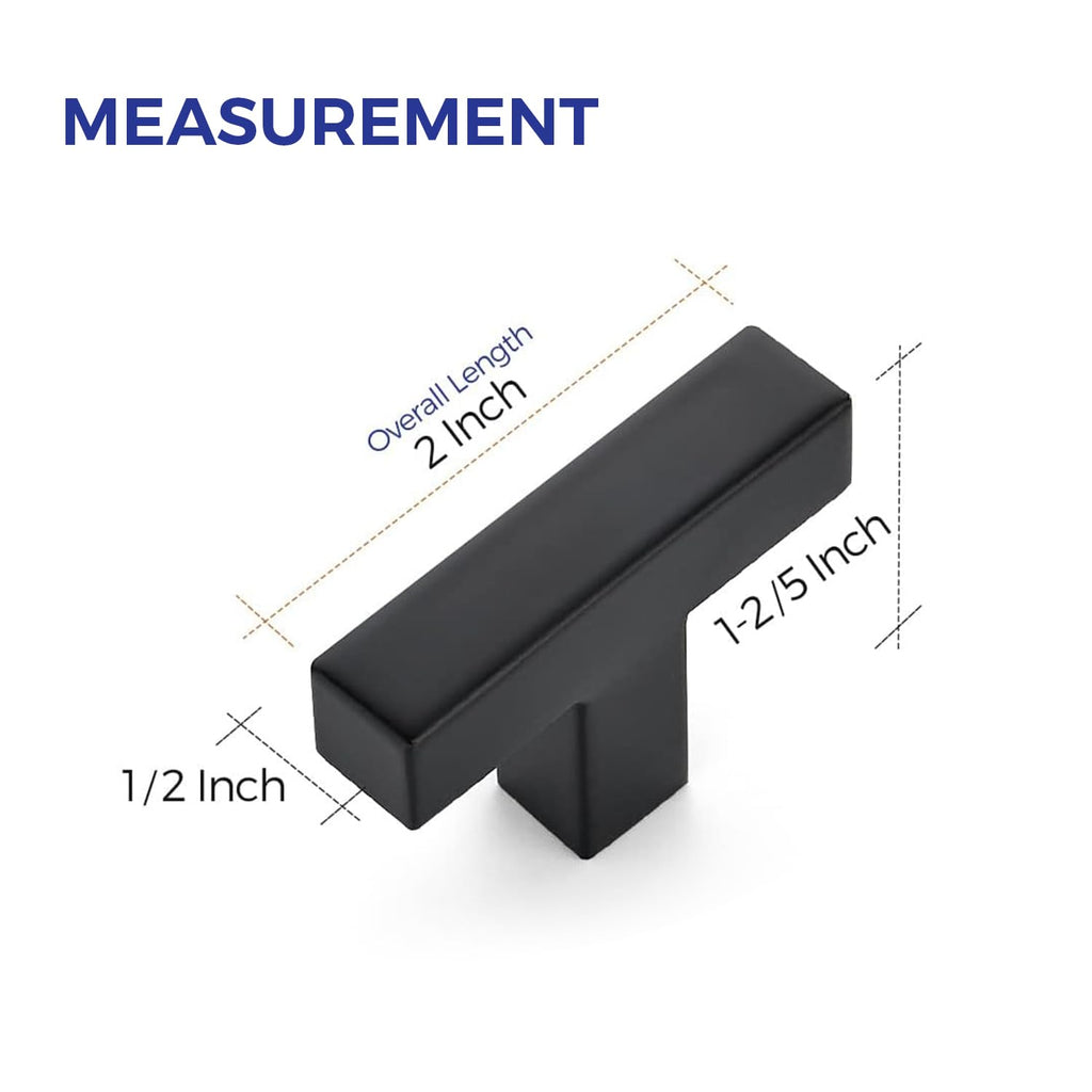 10 Pack Black Square Bar Cabinet Knobs 2 Inch Kitchen Handles