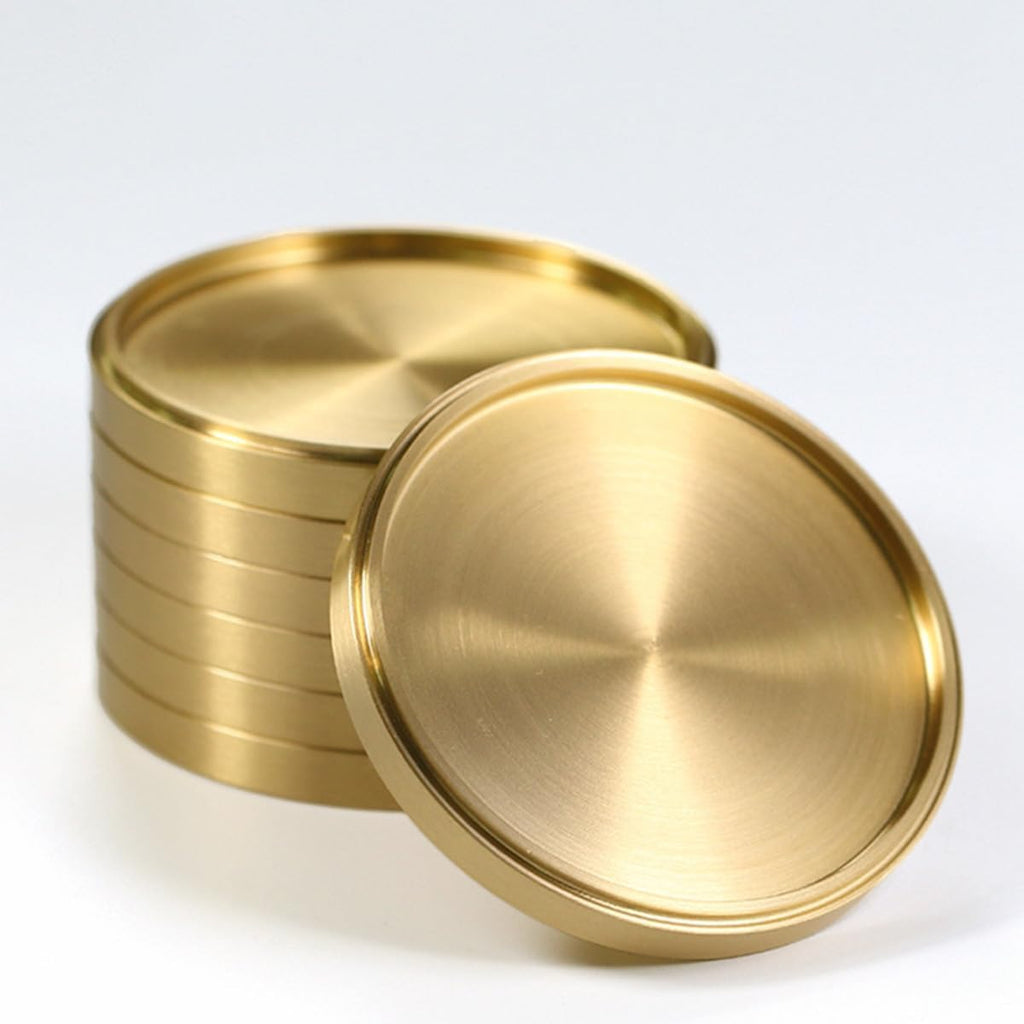 Heavy Brass Coasters for Drinks,Solid Copper Cup Holder Teacup Mat,Enhance Your Table Bar with Elegant Gold Decor