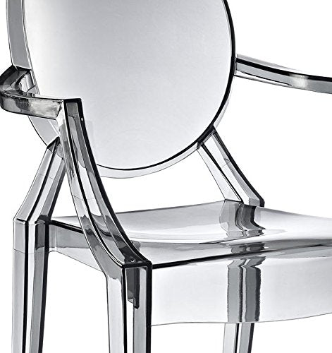 Casper Modern Acrylic Stacking Kitchen and Dining Room Arm Chair in Smoke - Fully Assembled