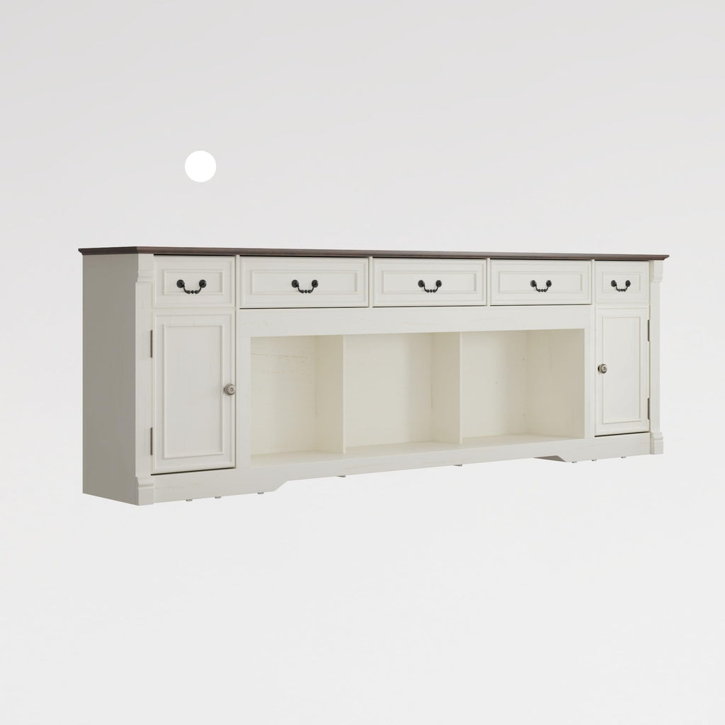 95" Large Farmhouse TV Stand, Entertainment Center for TV up to 100" White