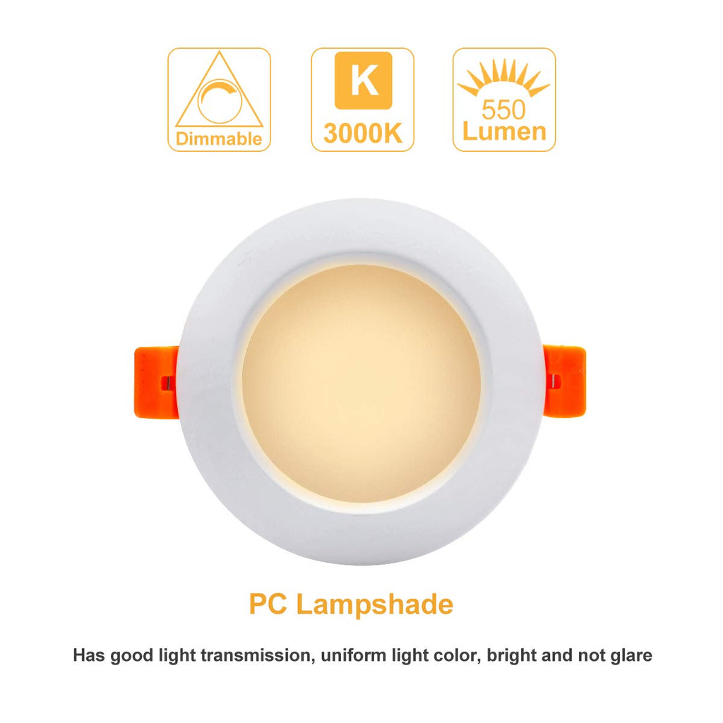 3.5 Inch LED Recessed Lighting, Dimmable Downlight 7W (55W Halogen Equivalent), CRI80, 3000K Warm White, Ceiling