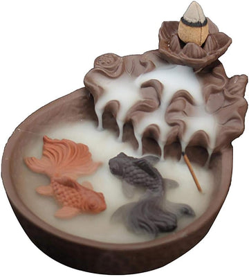 Two Fishes Incense Holders Ceramic Backflow Incense Burner Purple Clay Smoke Cone Sticks Holder (Fish) - Set of 11